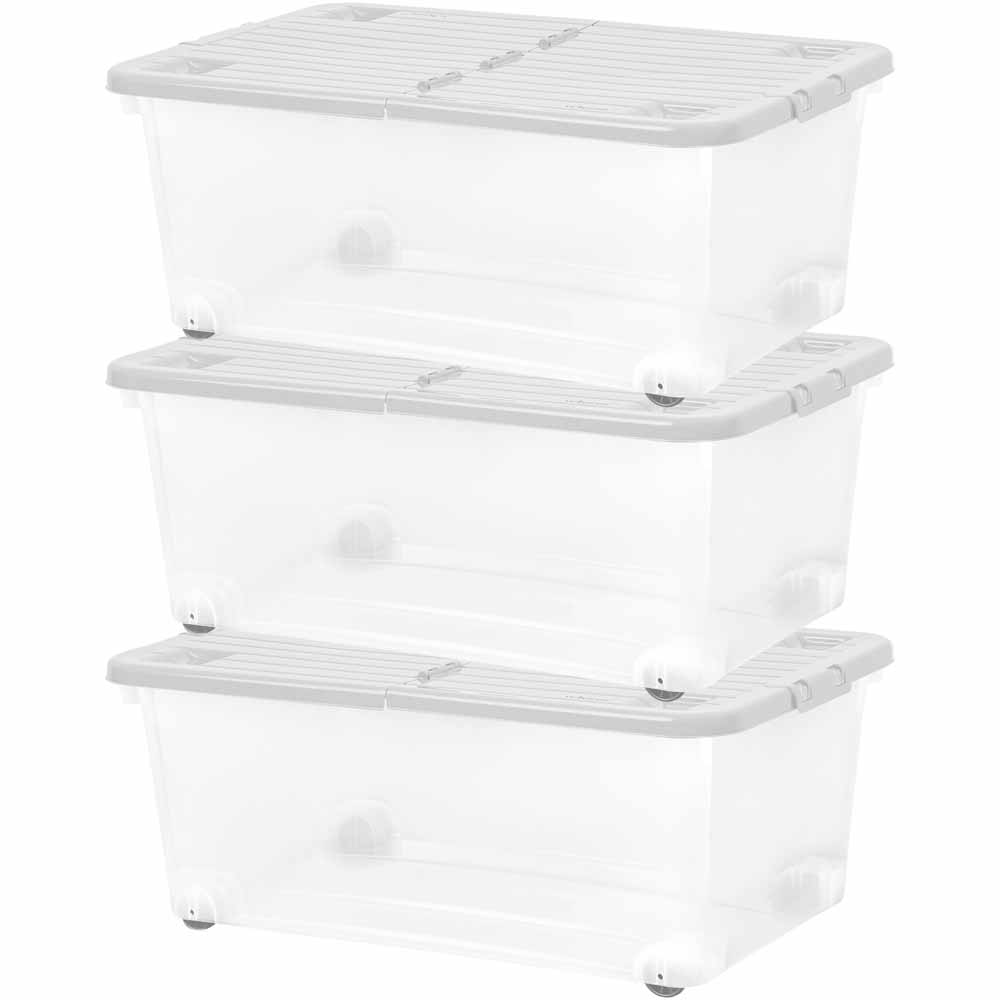 Wham 45L Grey Storage Box Wheels and Lid Set of 3 Image 1