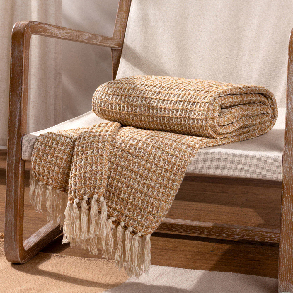 Yard Lorne Honey Waffle Fringed Throw 150 x 200cm Image 2