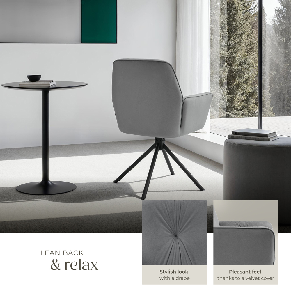 tectake Lenia Set of 2 Anthracite and Black Velvet Look Padded Swivel Chair Image 4