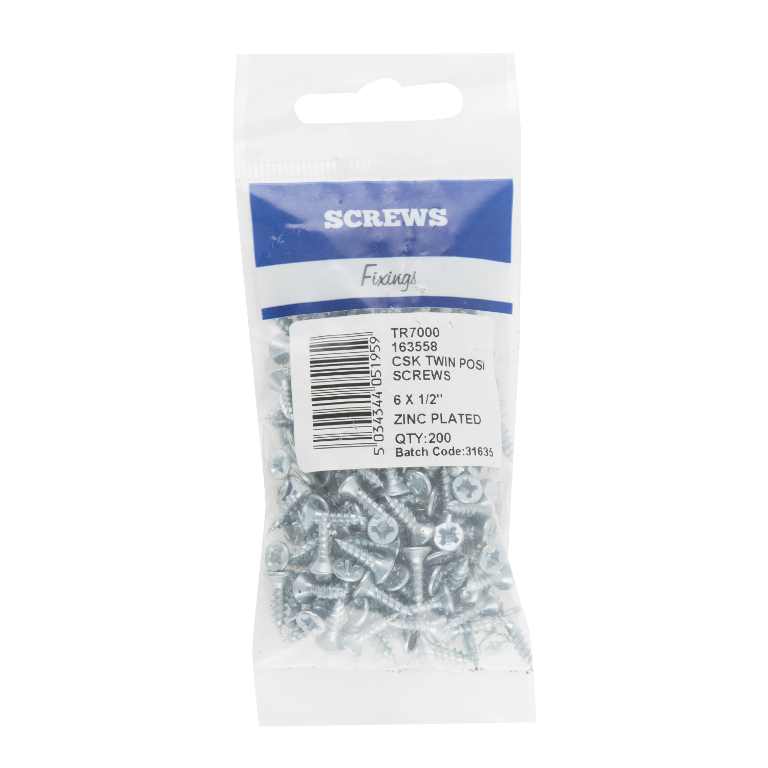 Hiatt 6 x 0.5 Inch Zinc Plated Countersunk Hard Twin Posi Screws 200 Pack Image 1