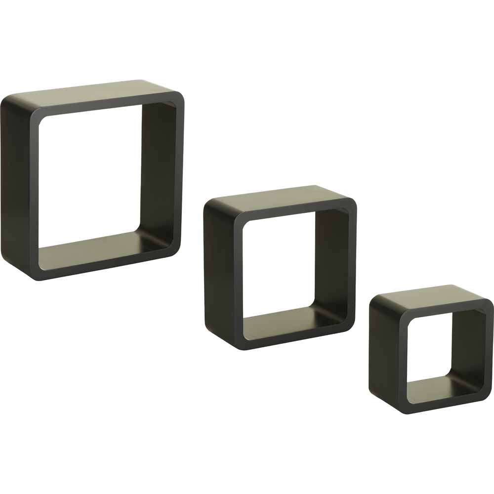 Wilko Set 3 MDF Cube Shelves Black Image 1
