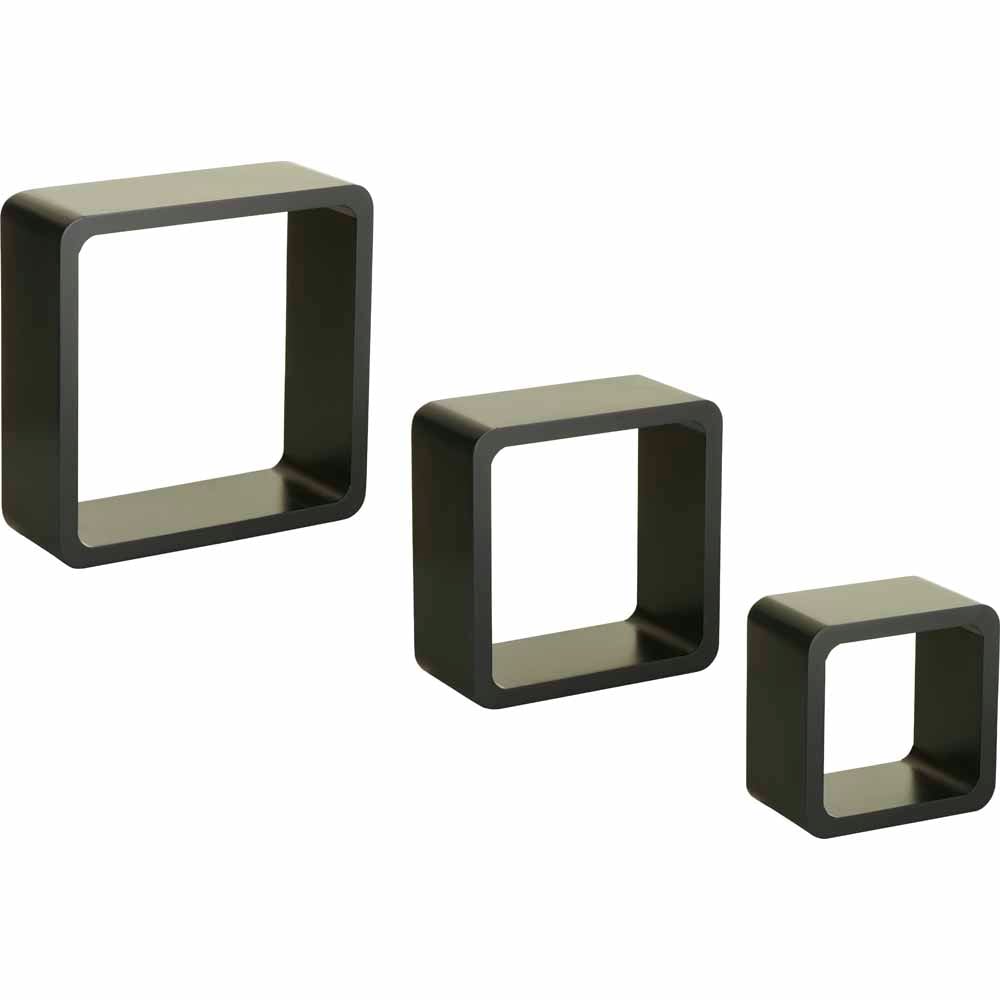 Wilko Set 3 MDF Cube Shelves Black Image 1