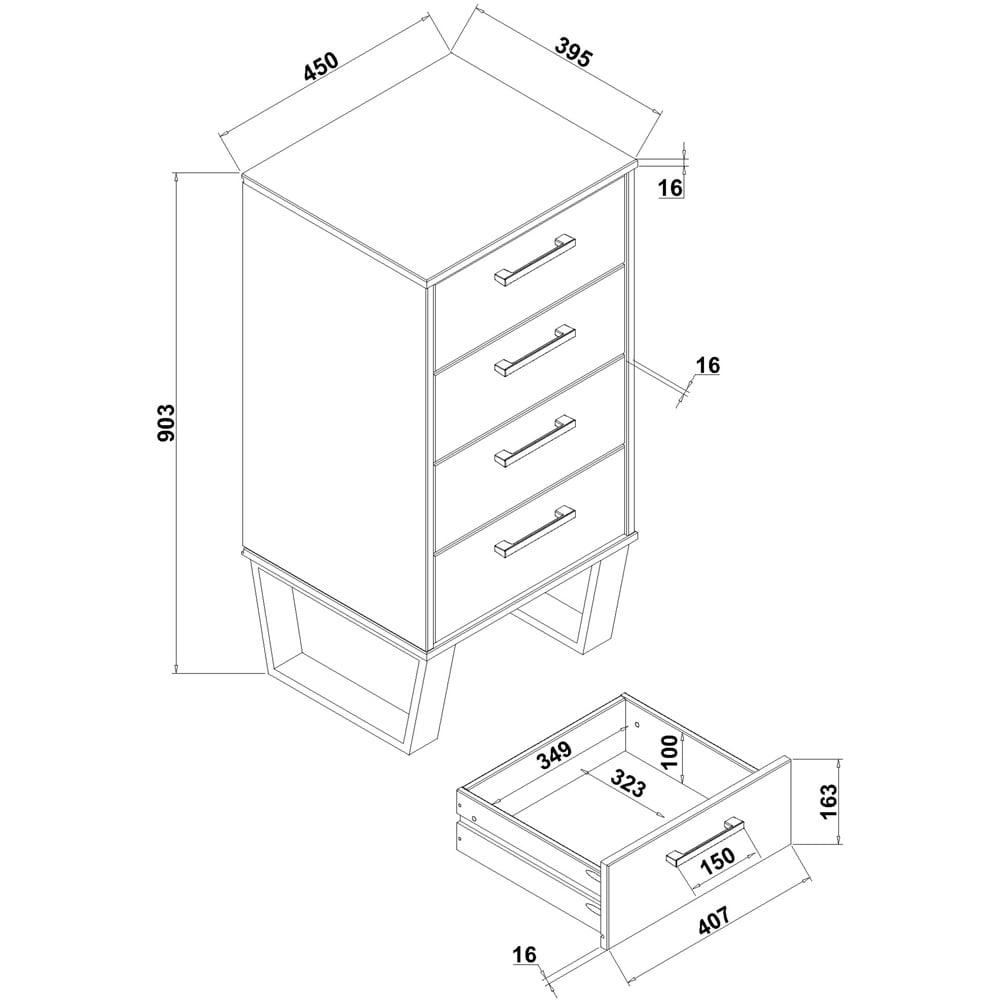 Core Products Texas 4 Drawer Grey Waxed Pine Narrow Chest of Drawers Image 6