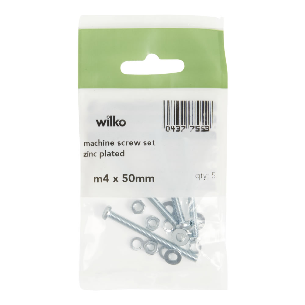 Wilko M4 50mm Zinc Plated Machine Screw Set 5 Pack Image 3