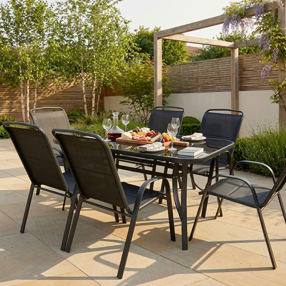 Outdoor Essentials Palma Air Tex 6 Seater Dining Set Black Image 3