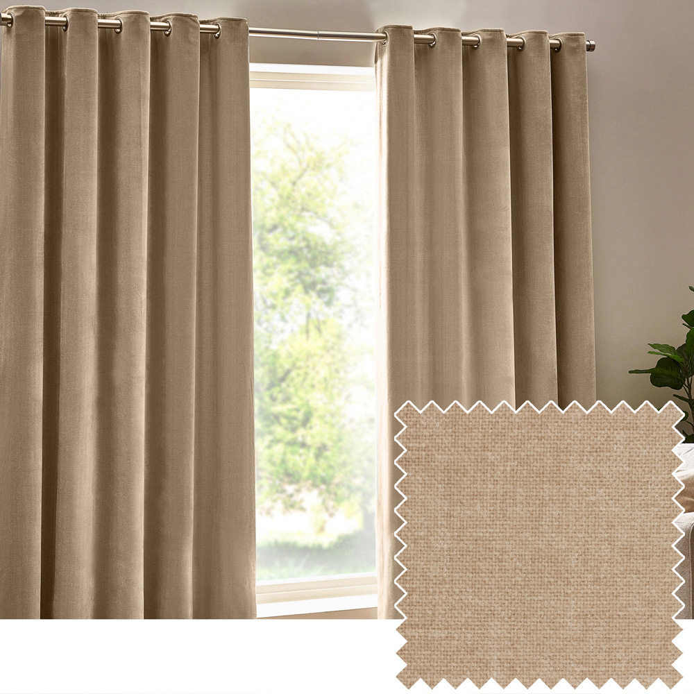 Yard Natural Heavy Chenille Velvet Eyelet Curtain 168 x 183cm Image 2