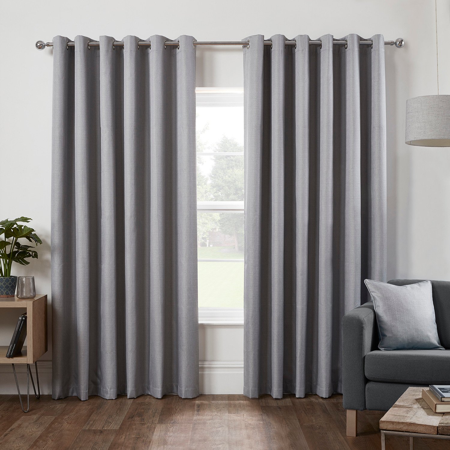 Divante Hoxton Silver Blackout Eyelet Curtains 137 x 168cm Image 1