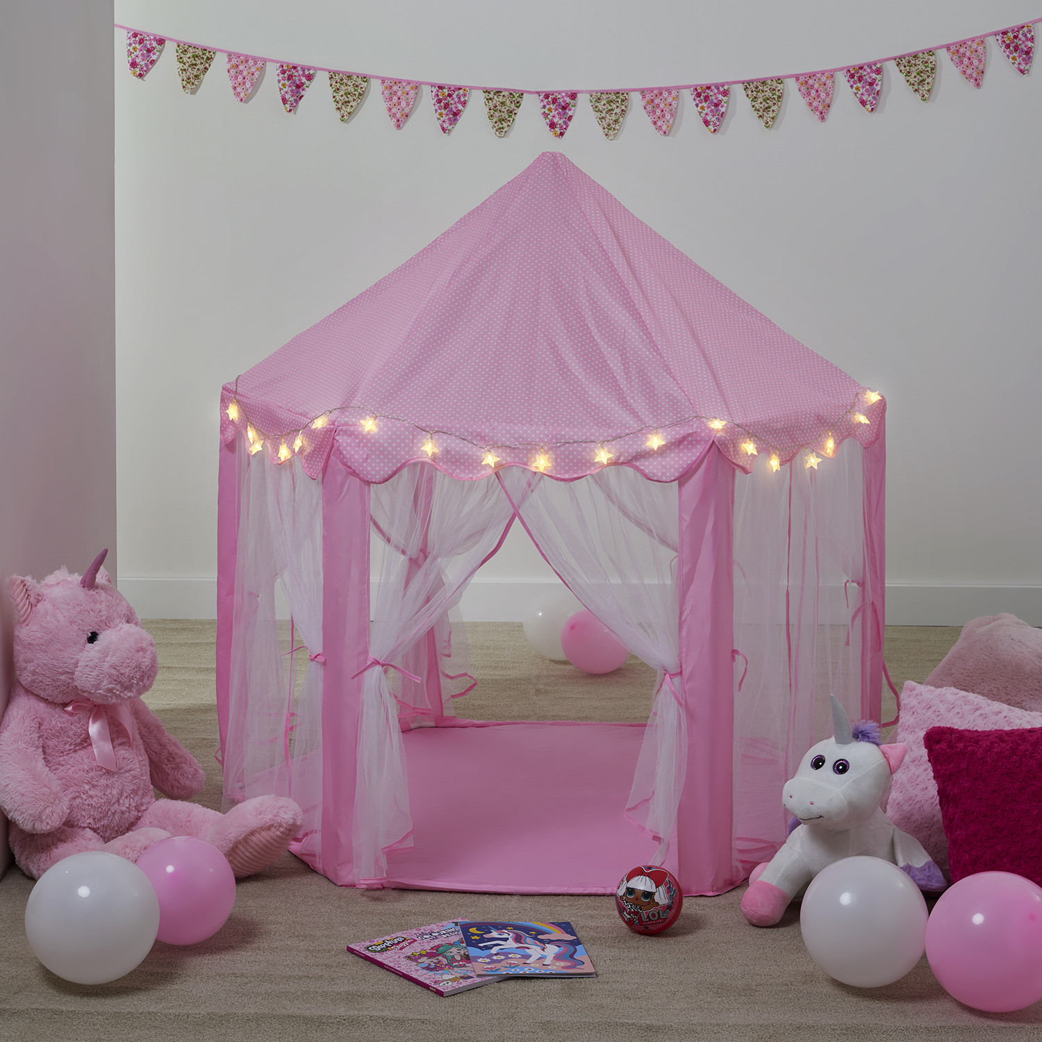 Princess Play Tent with Lights Pink Image 2