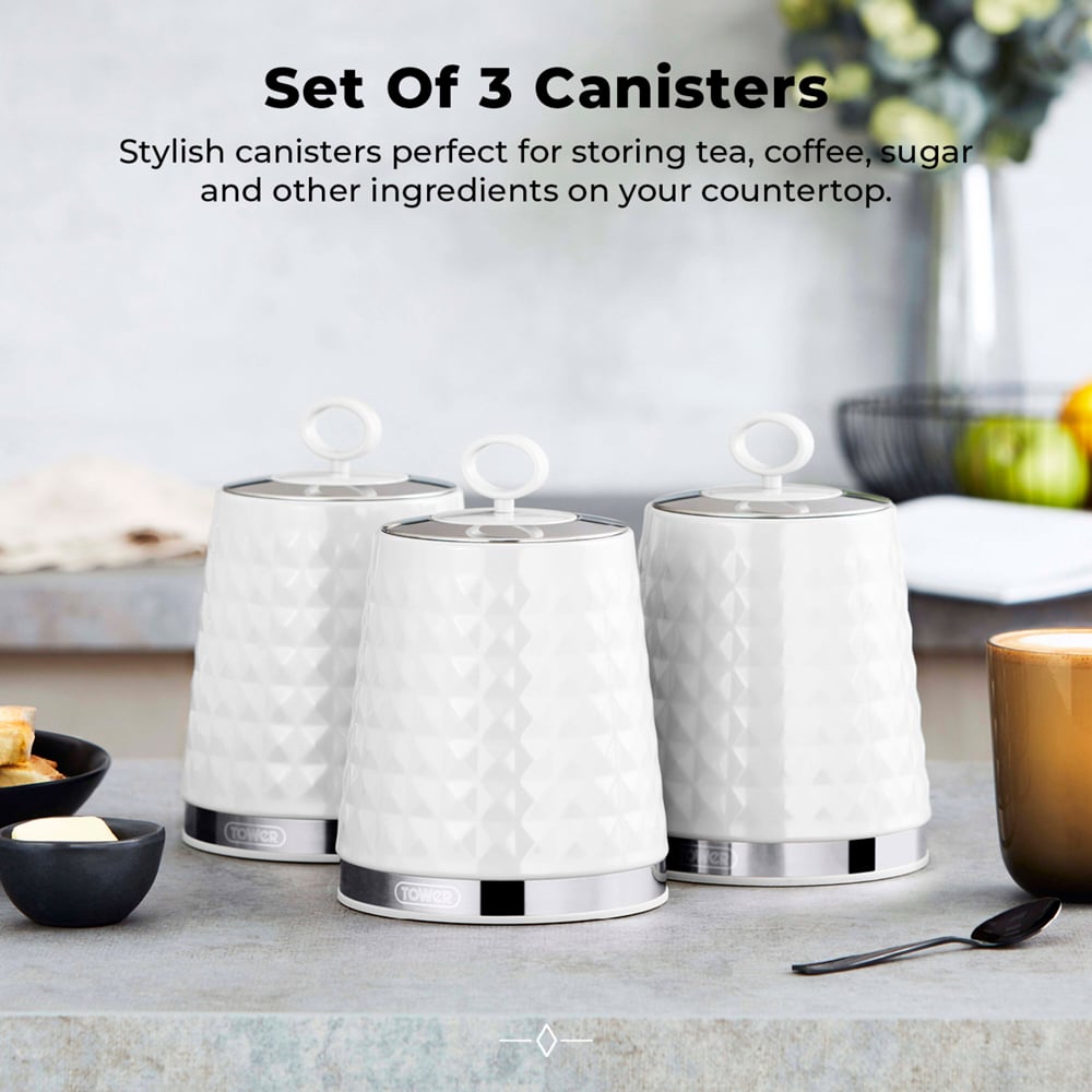 Tower 3 Piece White Solitaire Canister Set Image 3