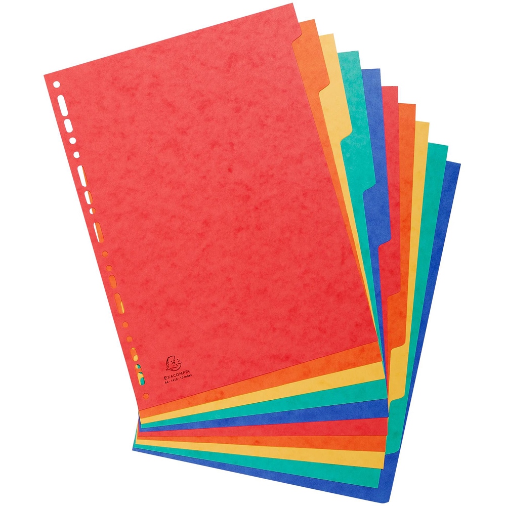 Exacompta A4 10 Section Assorted Colour Polypropylene Lightweight Divider 10 Pack Image 2