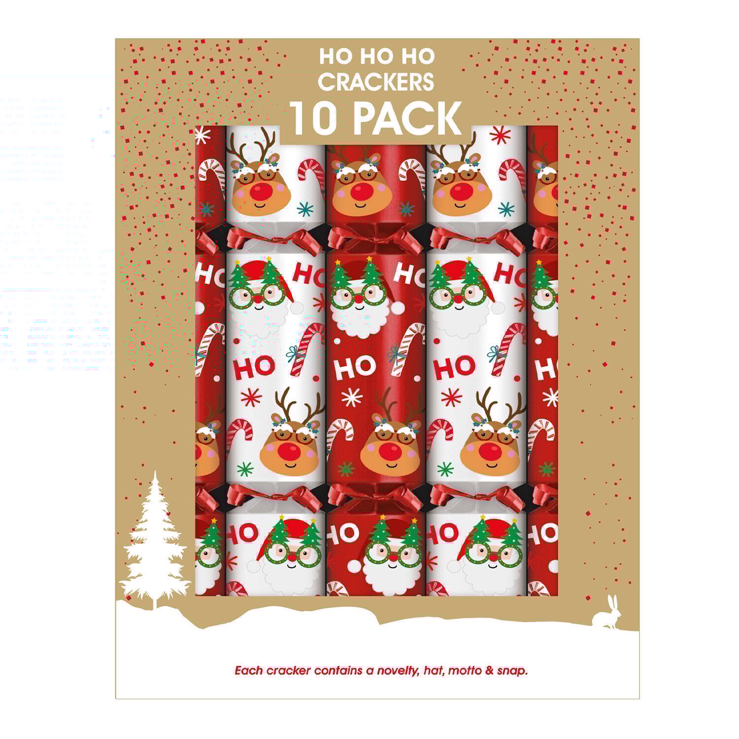 Pack of 10 Ho Ho Ho Luxury Crackers - Red Image
