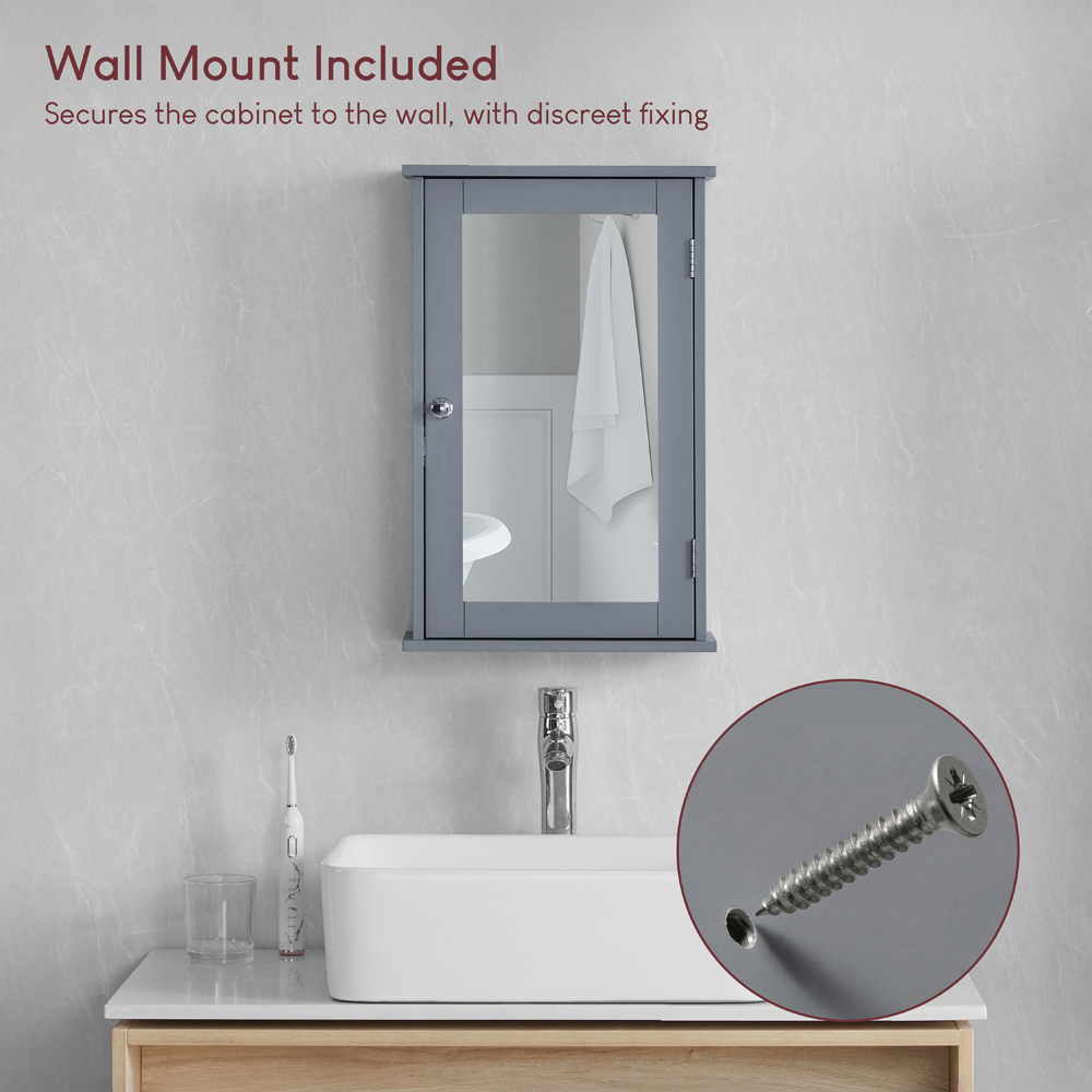BATH VIDA Priano Single Door Grey Mirror Bathroom Cabinet Image 8