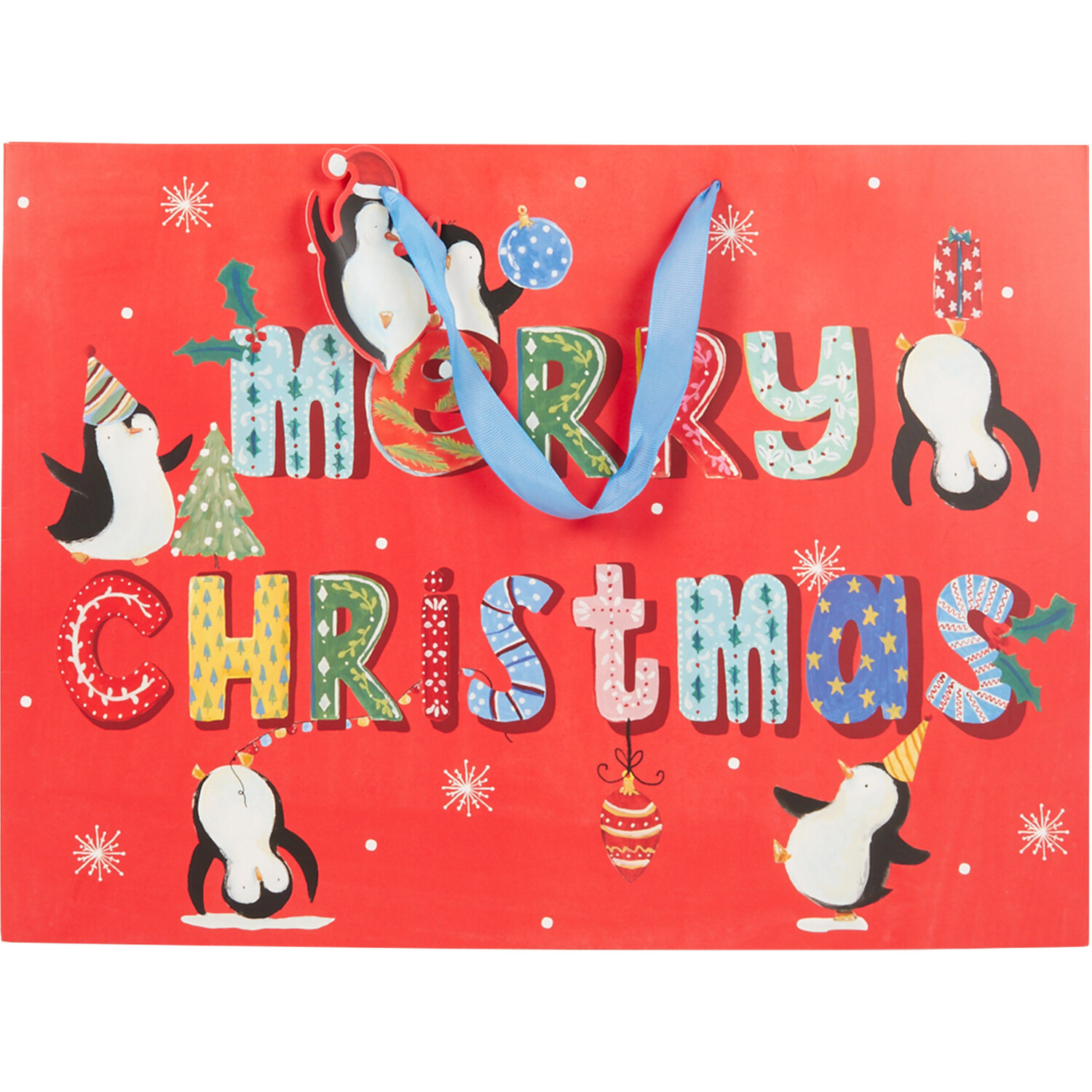 Festive Penguins Giftbag Large - Red Image 1