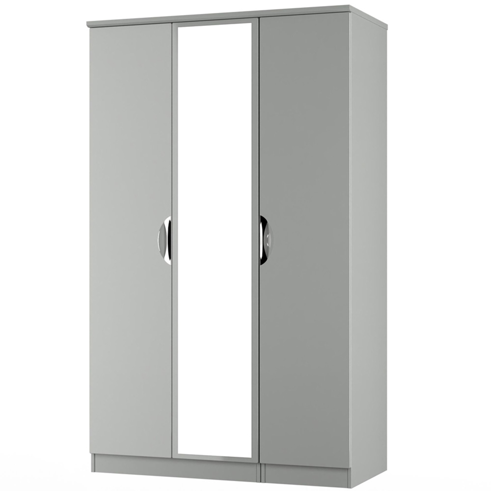 Crowndale Camden 3 Door Grey Gloss and Dusk Grey Mirrored Wardrobe Ready Assembled Image 4