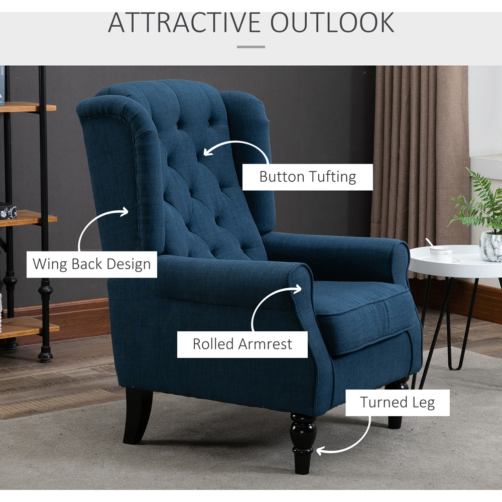 Portland Blue Retro Upholstered Wingback Armchair Image 6