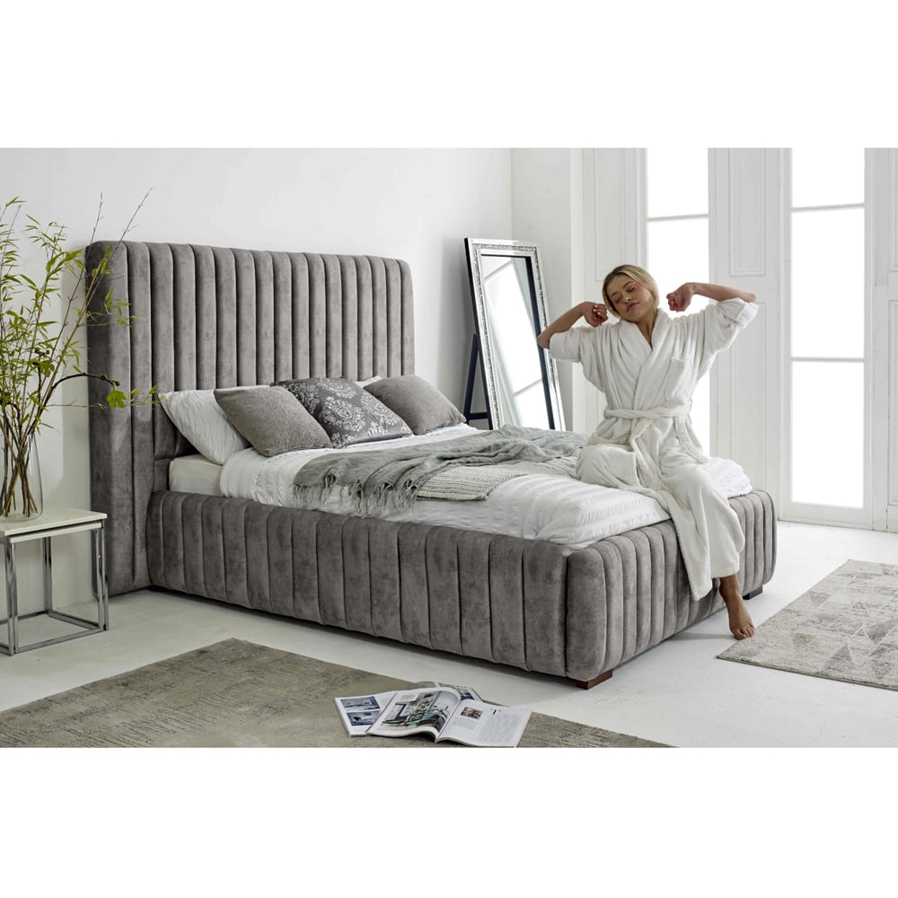 Eleganza The Elite Single Grey Oakland Fabric Bed Frame with Headboard and Footboard Image 5