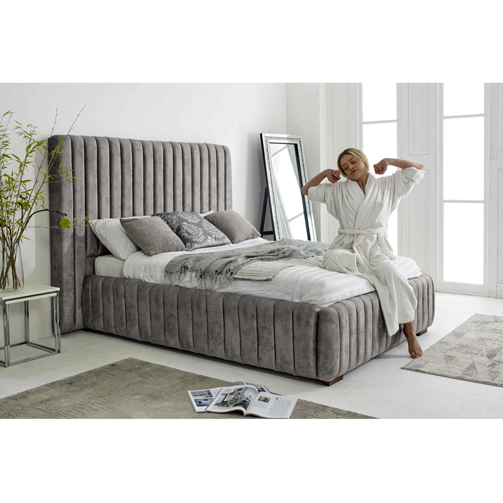 Eleganza The Elite King Size Grey Oakland Fabric Bed Frame with Headboard and Footboard Image 5
