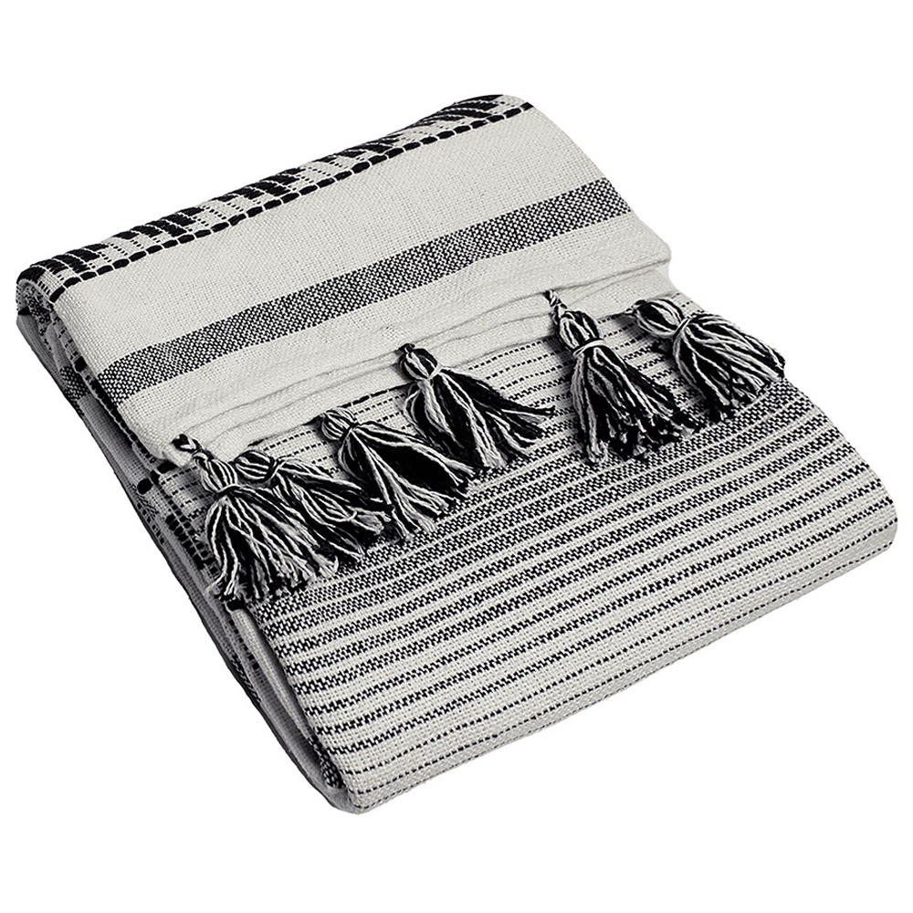 furn. Pangea Black Tasselled Throw 125 x 150cm Image 1