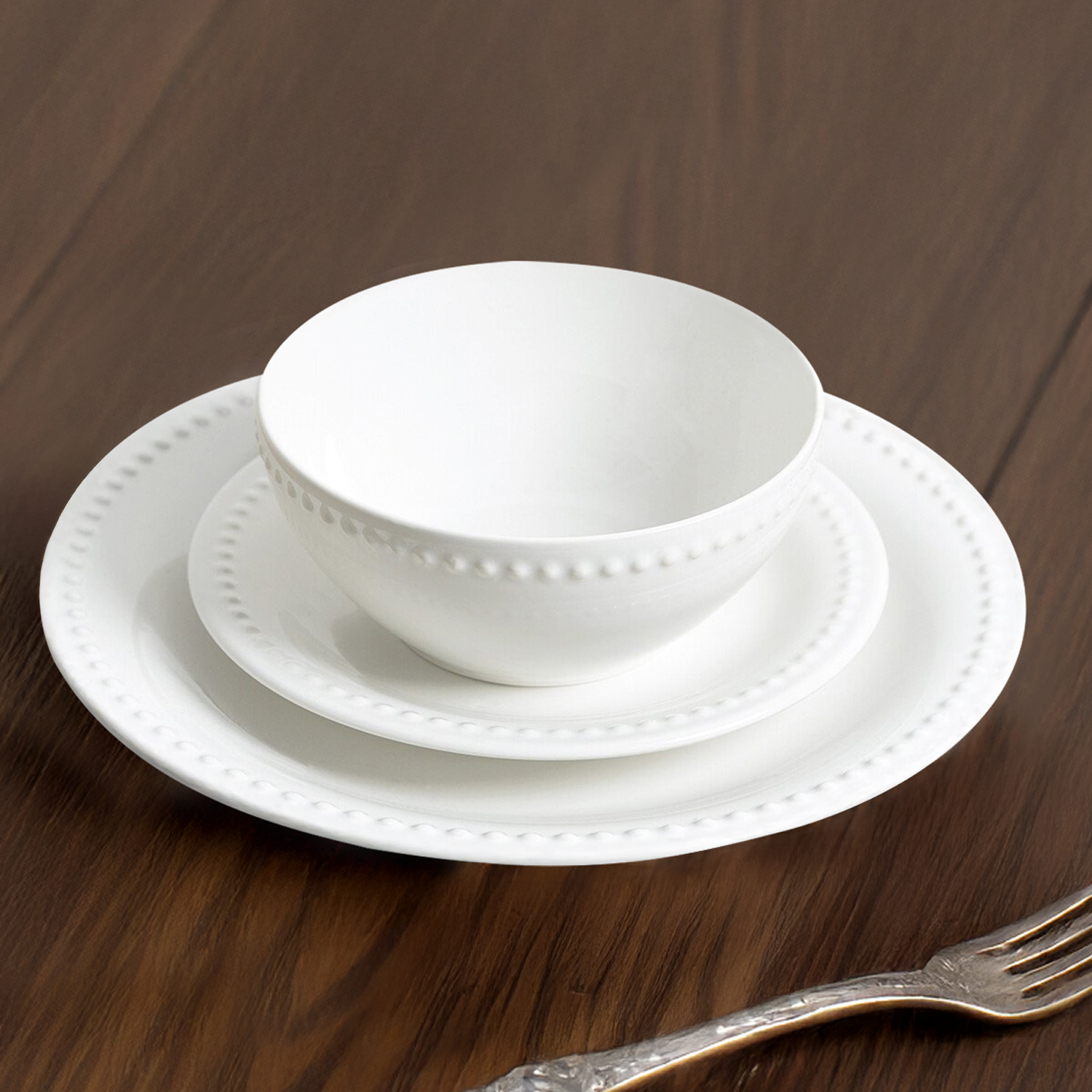 12 Piece Vintage Pearl Dinner Set - White Image 6