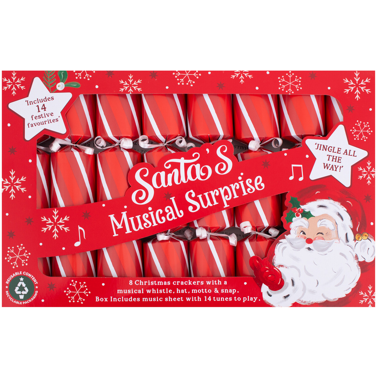 Pack of 8 Santas Musical Surprise Crackers Red Image 1