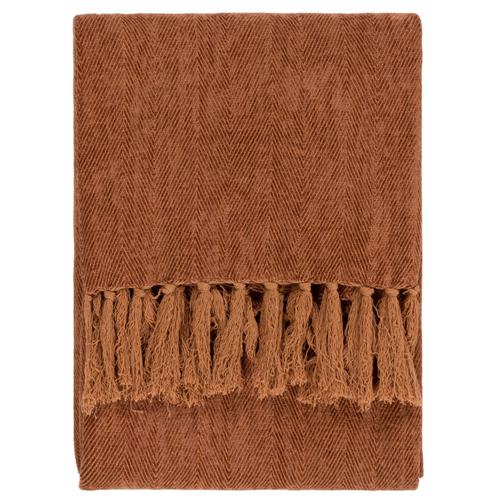 Yard Harri Ginger Herringbone Fringed Throw 130 x 180cm Image 1