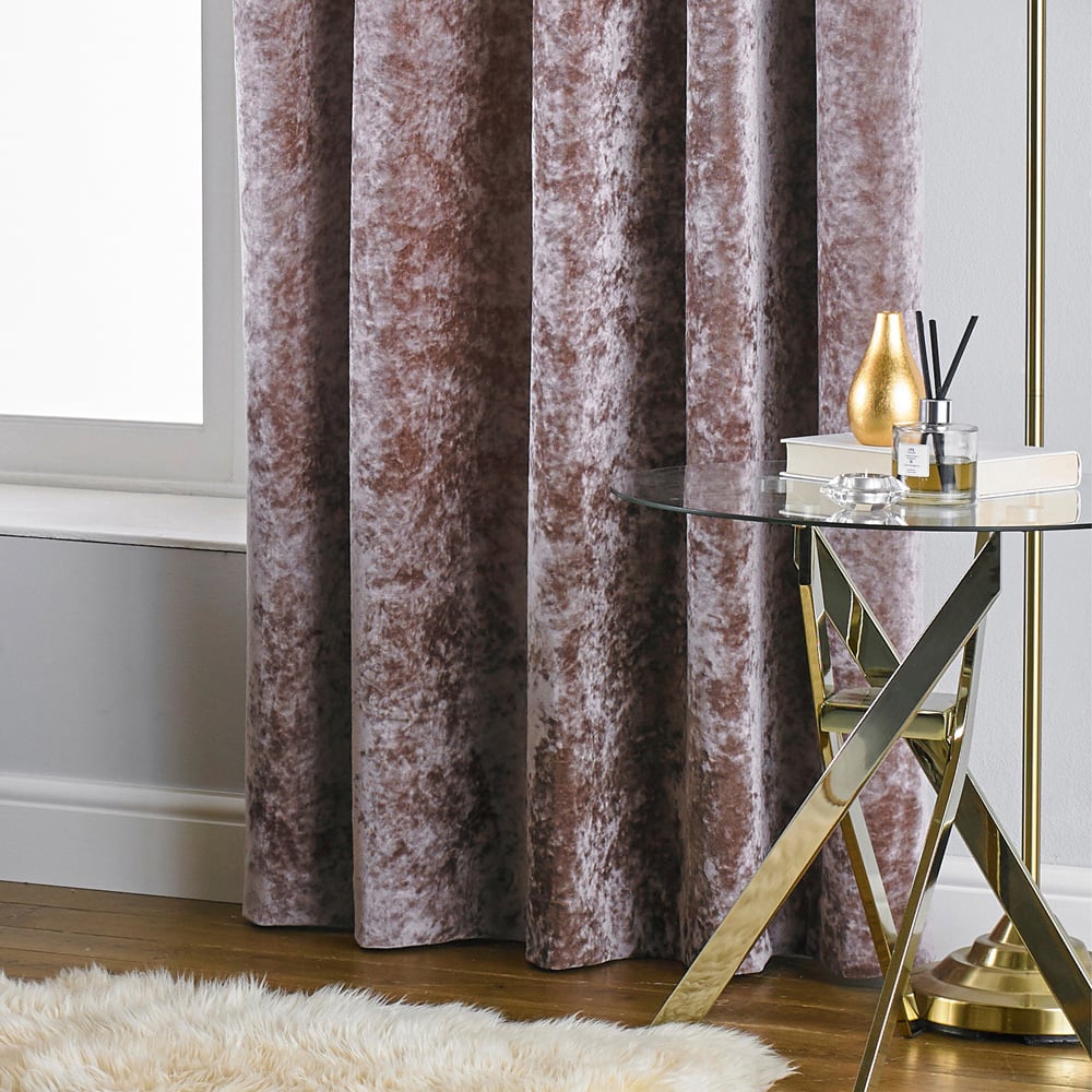 Paoletti Verona Pink Crushed Velvet Eyelet Curtain 229 x 229cm Image 3