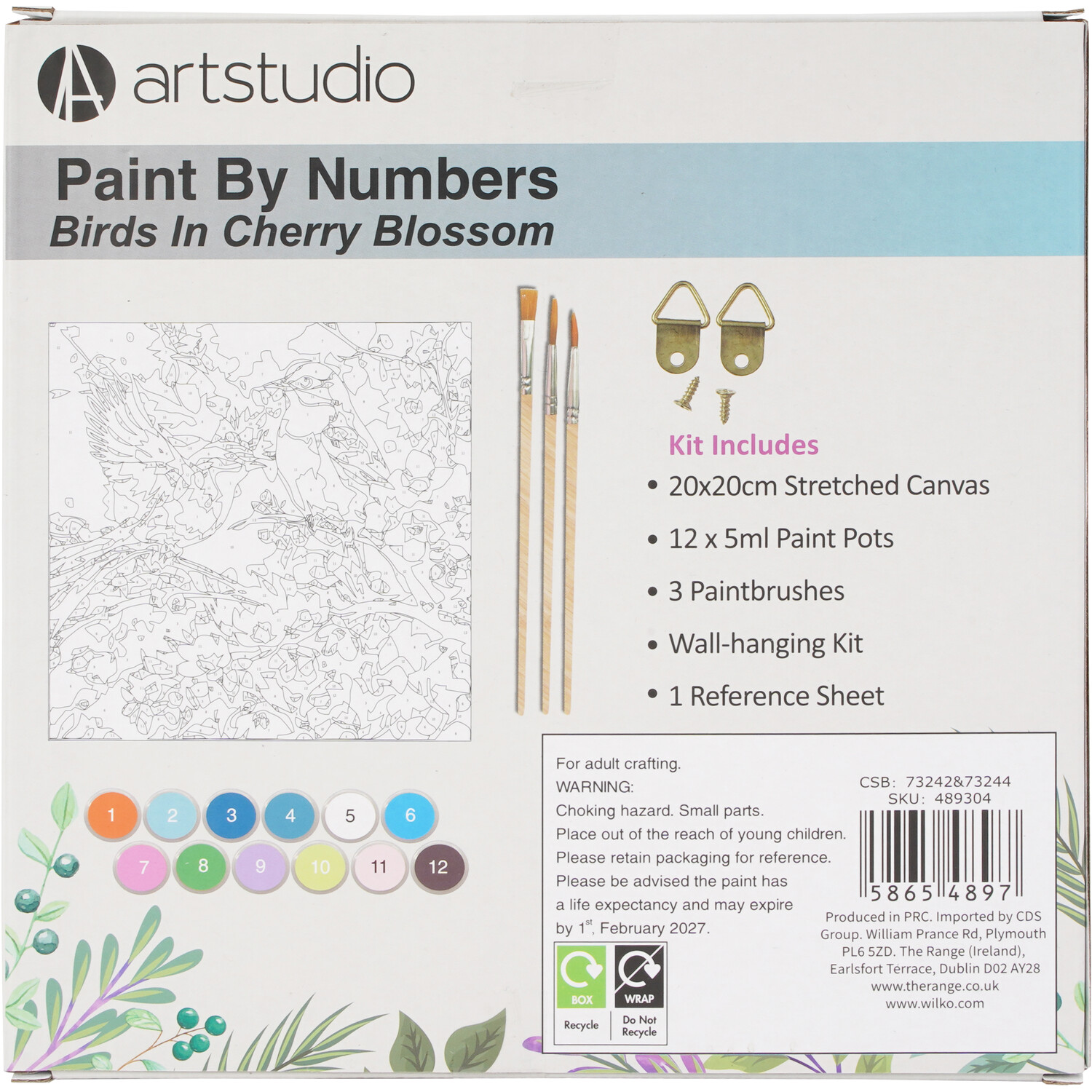 Paint By Numbers Birds In Cherry Blossom Kit | Wilko