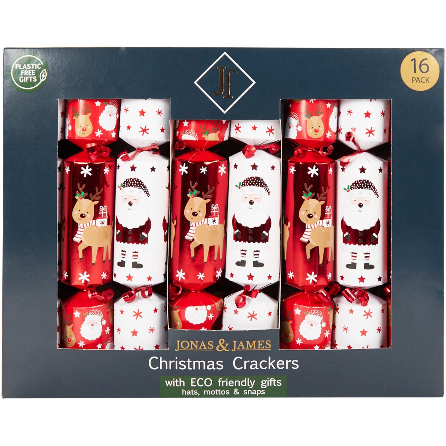 Pack of 16 Santa and Rudolph Crackers Image 1