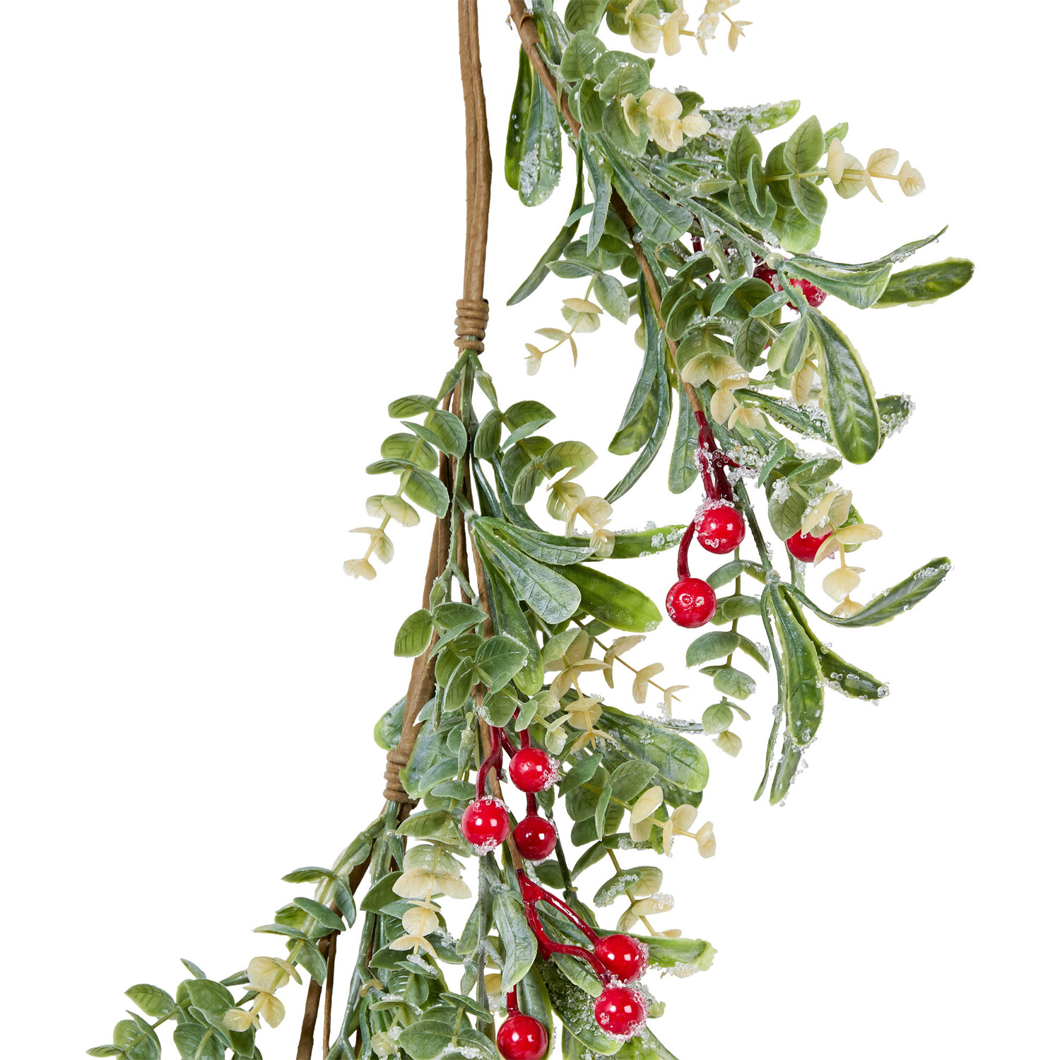 Iced Mistletoe and Red Berry Garland - Green Image 3
