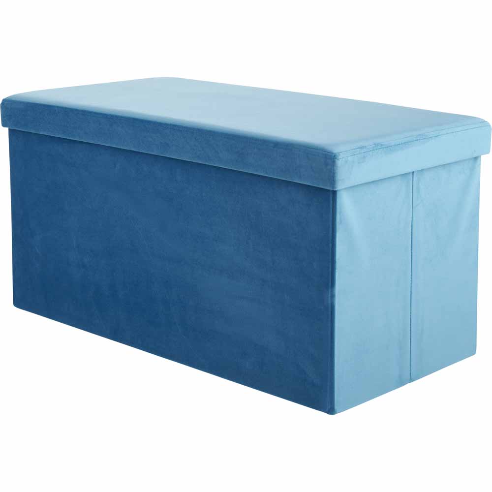 Wilko Blue Velour Ottoman with Lid Image 1