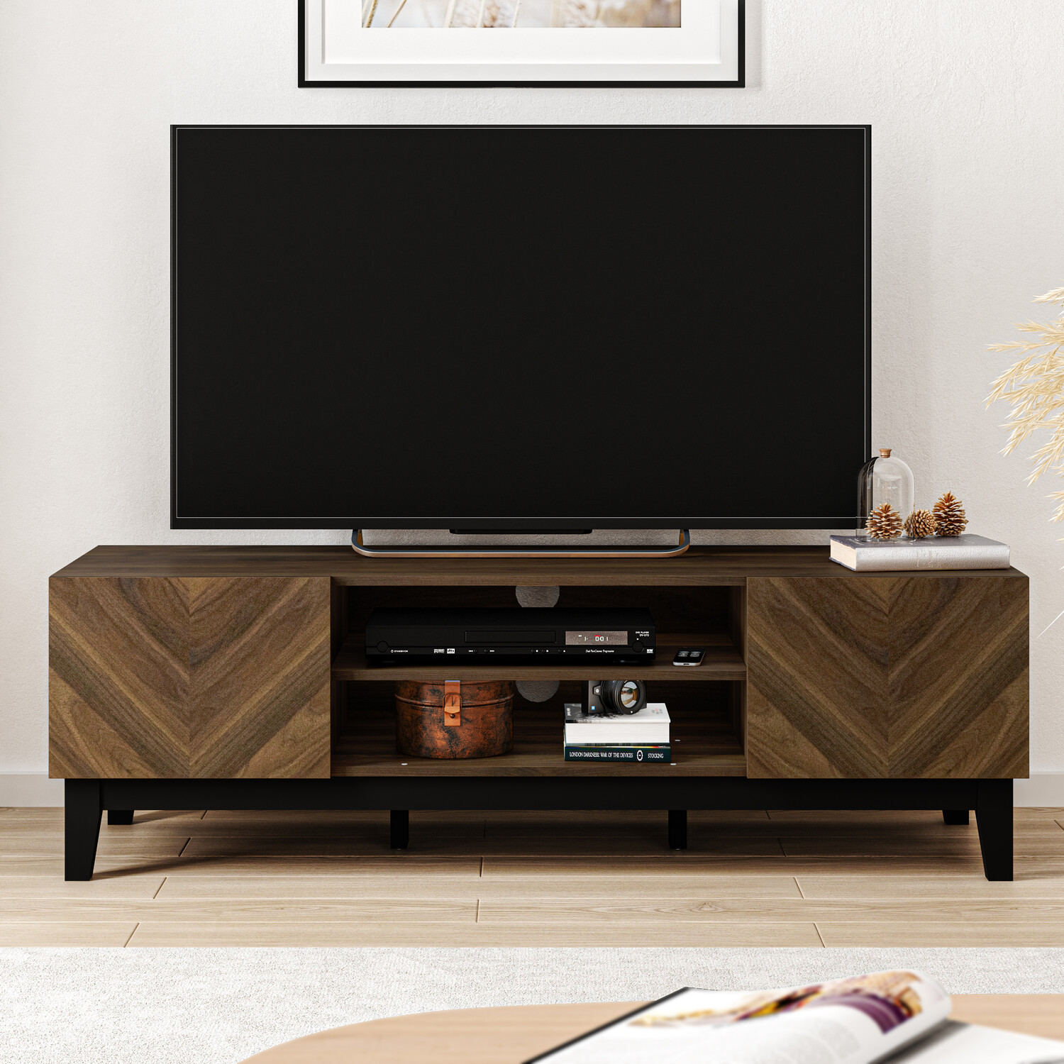 Camborne 2 Door 2 Shelf Brown TV Unit Image 1