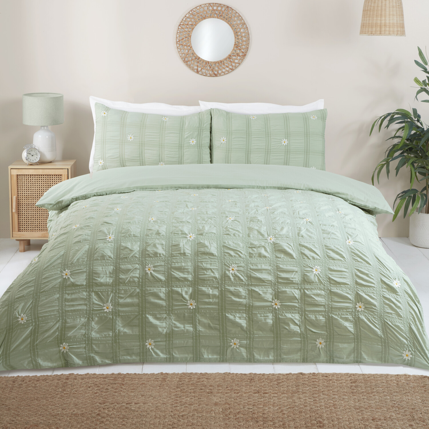 Darcey Embroidered Duvet Set Sage Green Double Image 1