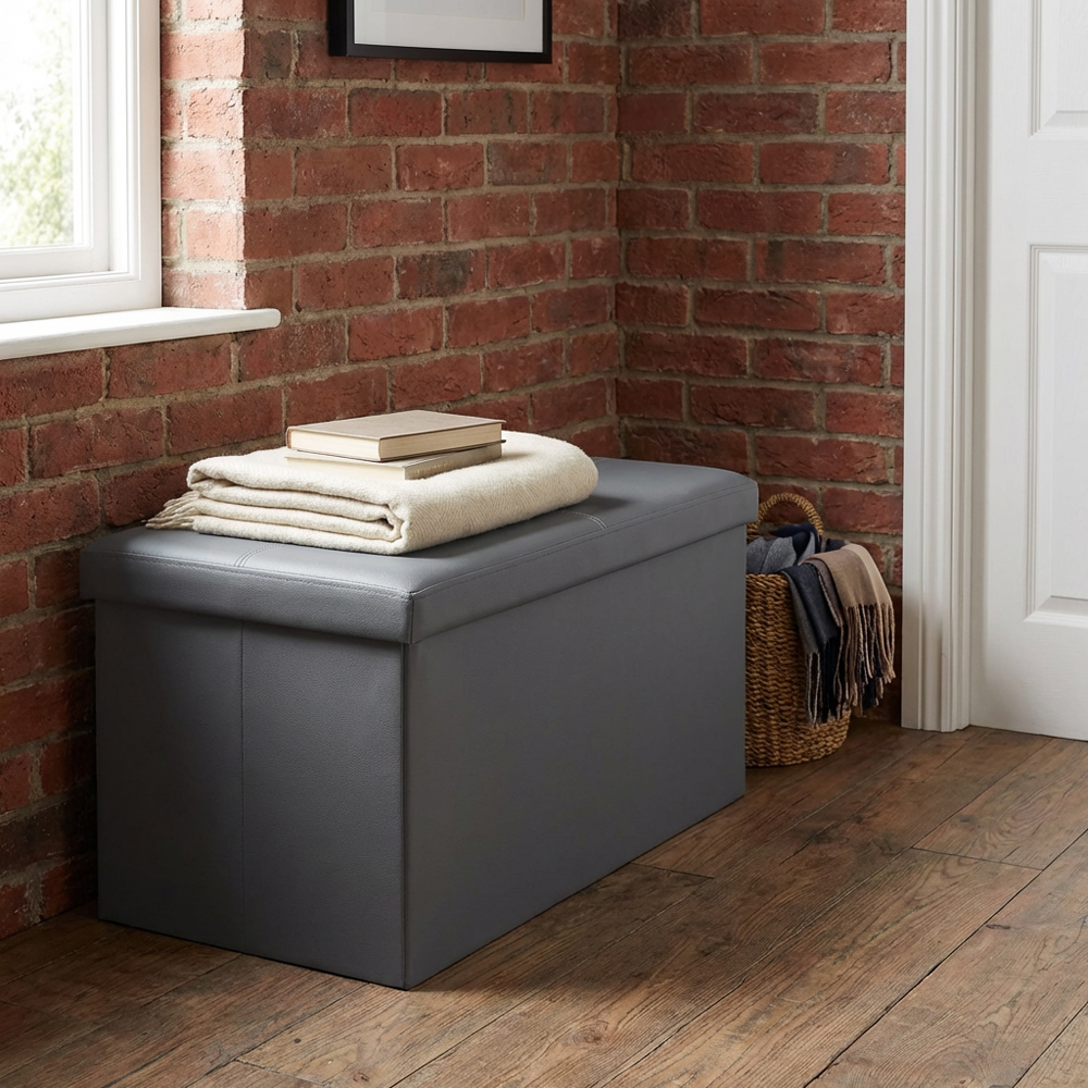 Seville Grey Leather Storage Trunk Image 4