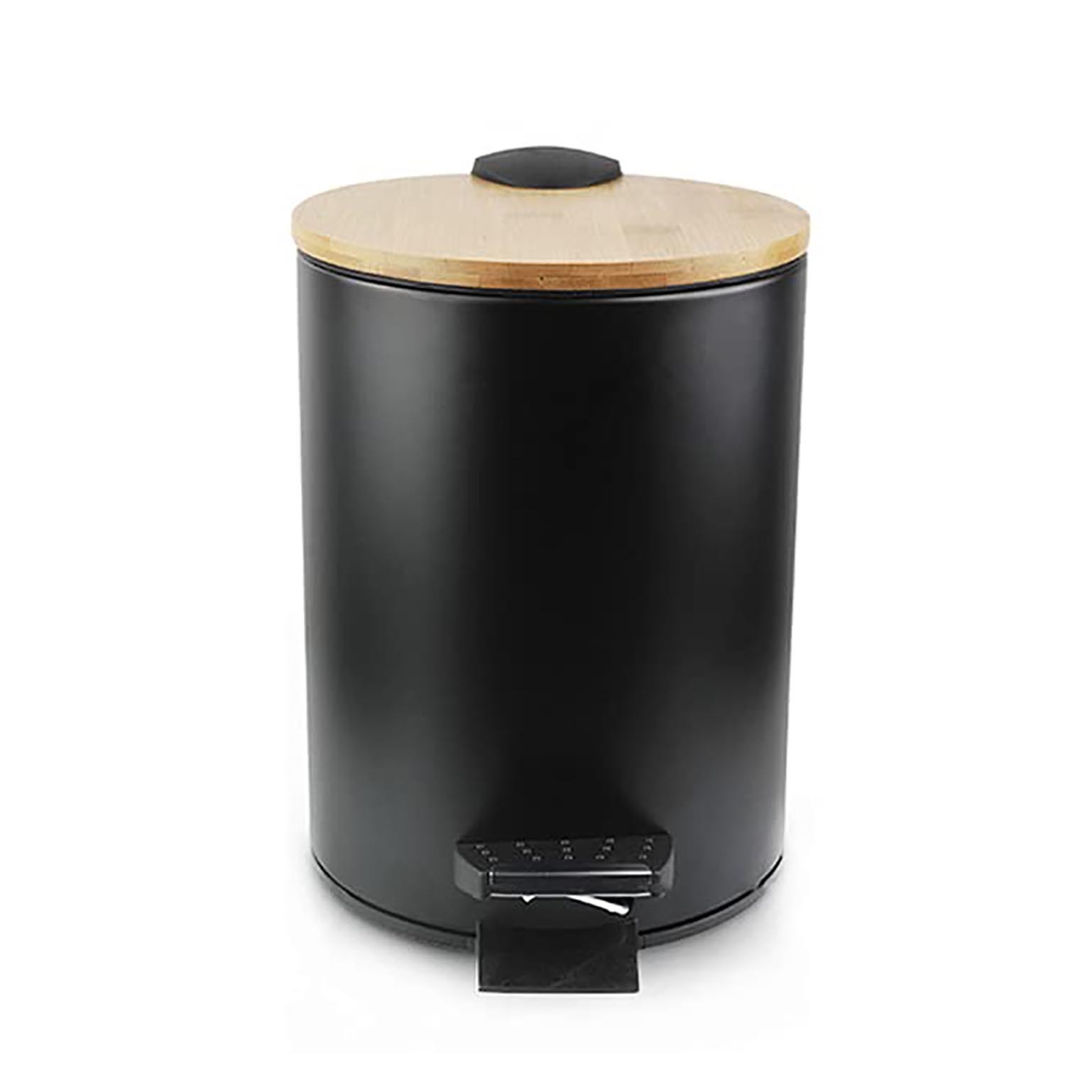 Black Bathroom Bin with Bamboo Lid 3L Image 2