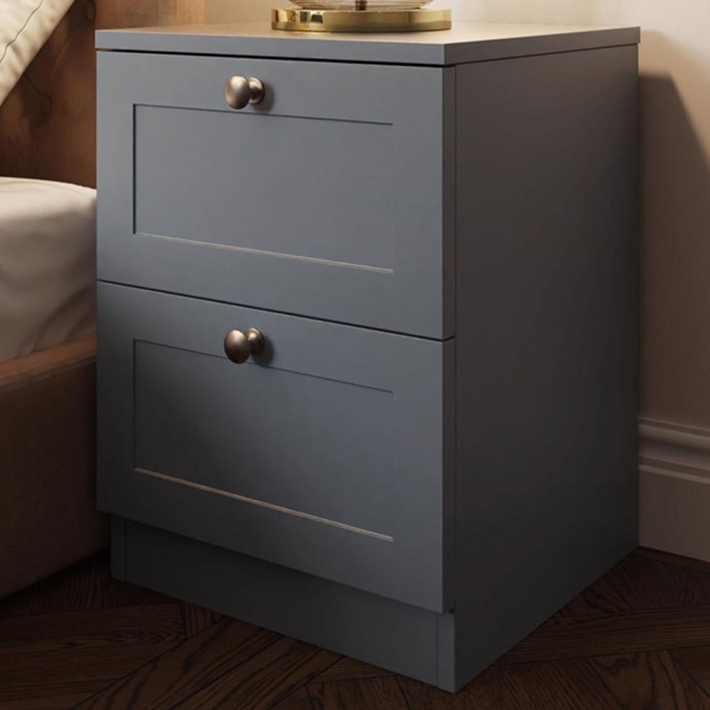 FWStyle Artus 2 Drawer Dark Grey Panelled Bedside Table Image 1