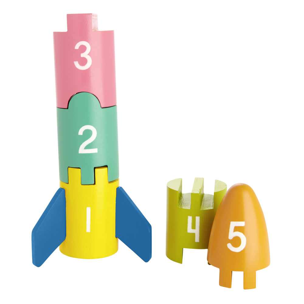 Wilko Little Steps Wooden Number Stack-A-Rocket Image 2