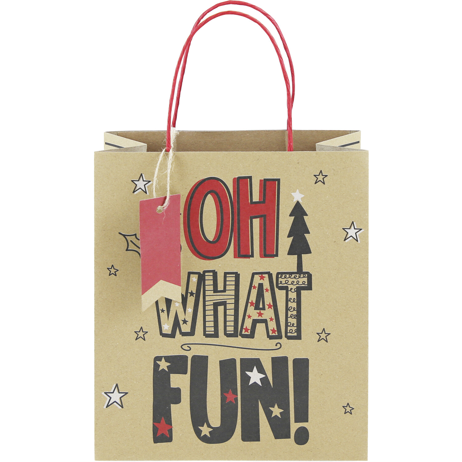 Oh What Fun Christmas Paper Gift Bag - Brown Image 1