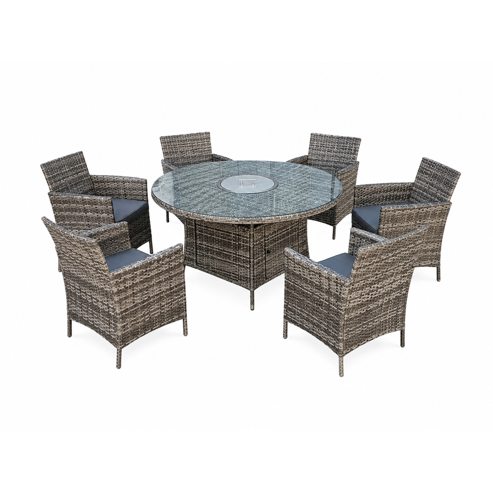 Outdoor Living 6 Seater Rattan Round Firepit Dining Set Image 5