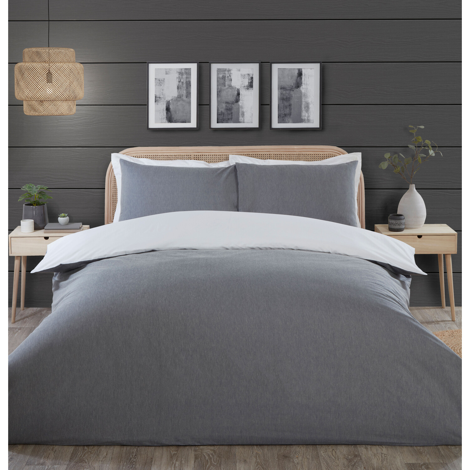 Divante Hendon Chambray King Size Grey Duvet Set Image 1