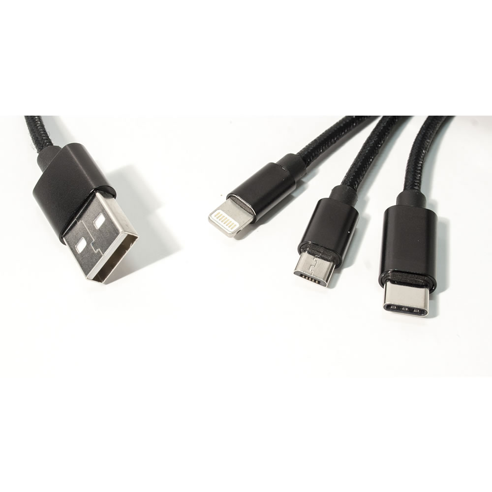 Wilko 1.2m Braided 3 Way Multi USB Cable Image 4