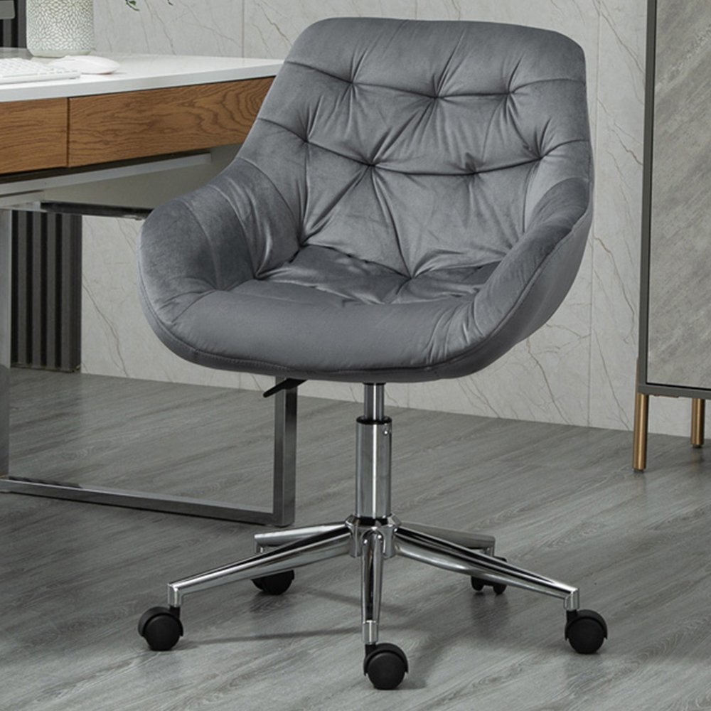 Portland Dark Grey Velvet Swivel Office Chair Image 1