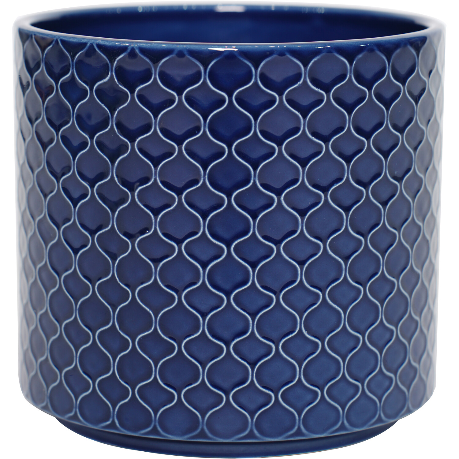 Dark Blue Grid Finish Ceramic Pot - Blue / Medium Image