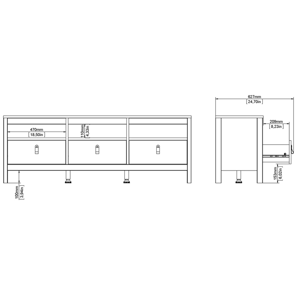 Florence Barcelona 3 Drawer 3 Shelf Matt Black TV Unit Image 7