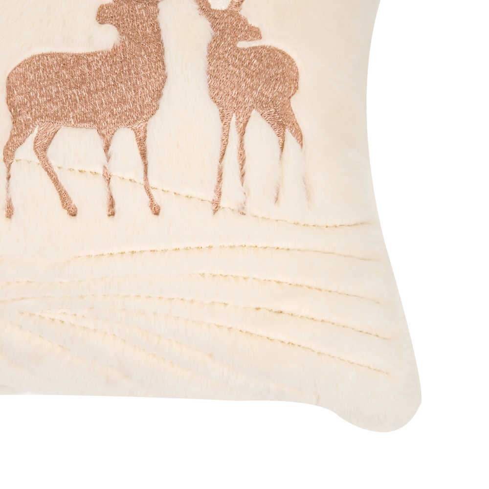 Winter Stags Faux Fur Cushion Ivory Image 5