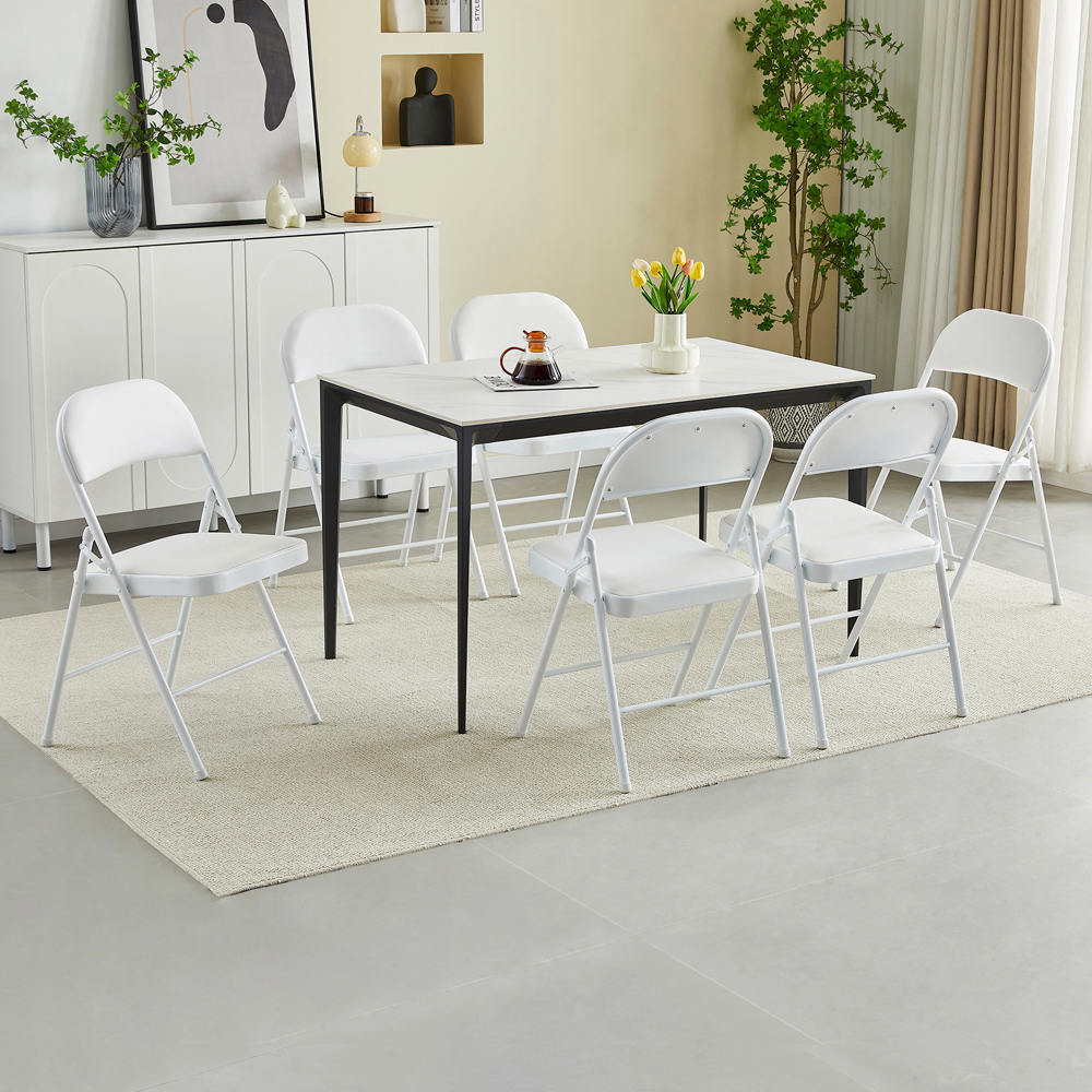 Set of 6 White Padded Folding Metal Dining Chairs Image 5
