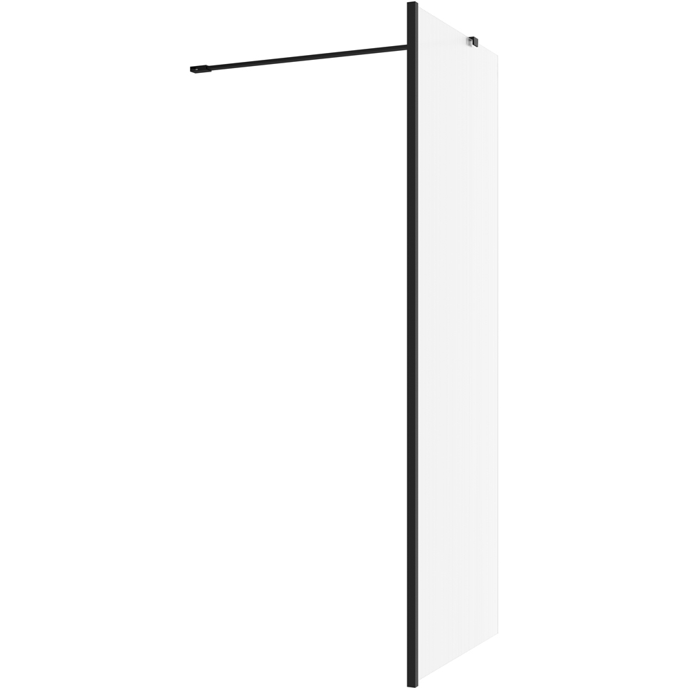 Bathstore Nero Fluted Glass Wetroom Shower Panel with Matt Black Profile and Side Arm 900mm Image 1