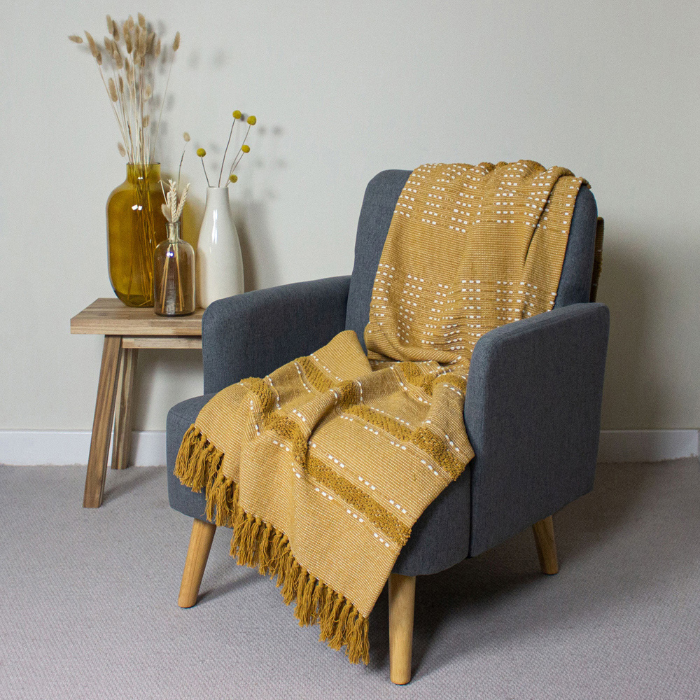 furn. Sundown Woven Ochre Tufted Stripe Throw 130 x 180cm Image 2