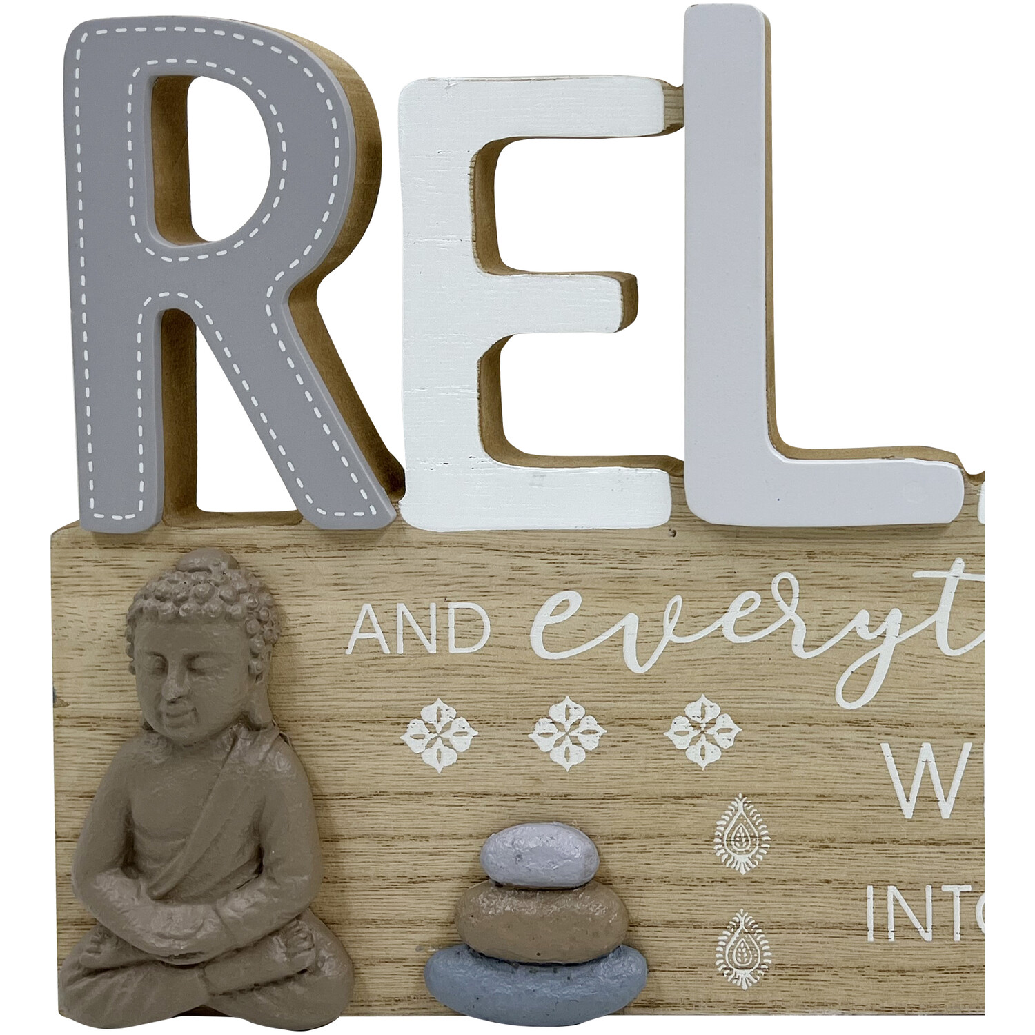 Relaxing Buddha Wood Effect Plaque - Natural Image 2