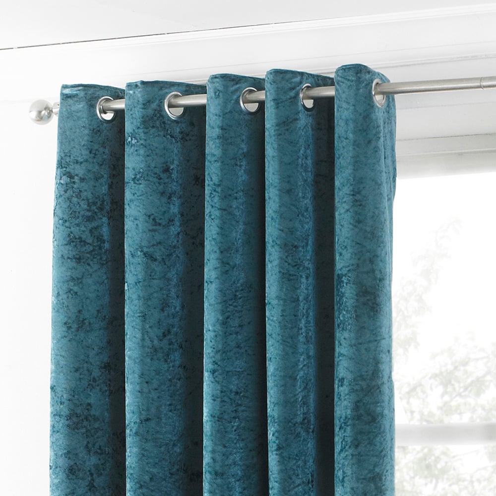 Paoletti Verona Teal Crushed Velvet Eyelet Curtain 137 x 168cm Image 2