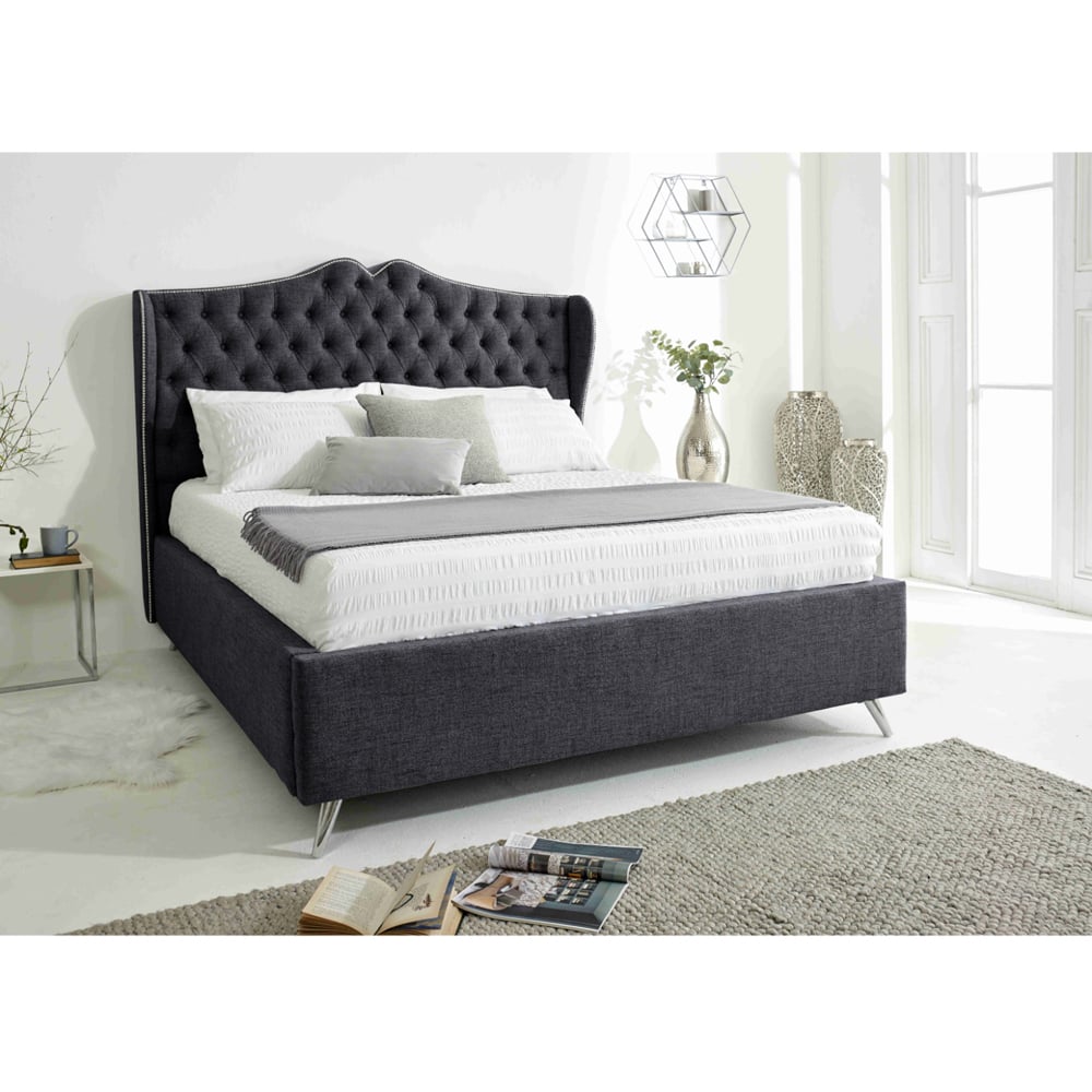 Eleganza Vanessa Single Coal Grampian Fabric Bed Frame with Headboard Image 9